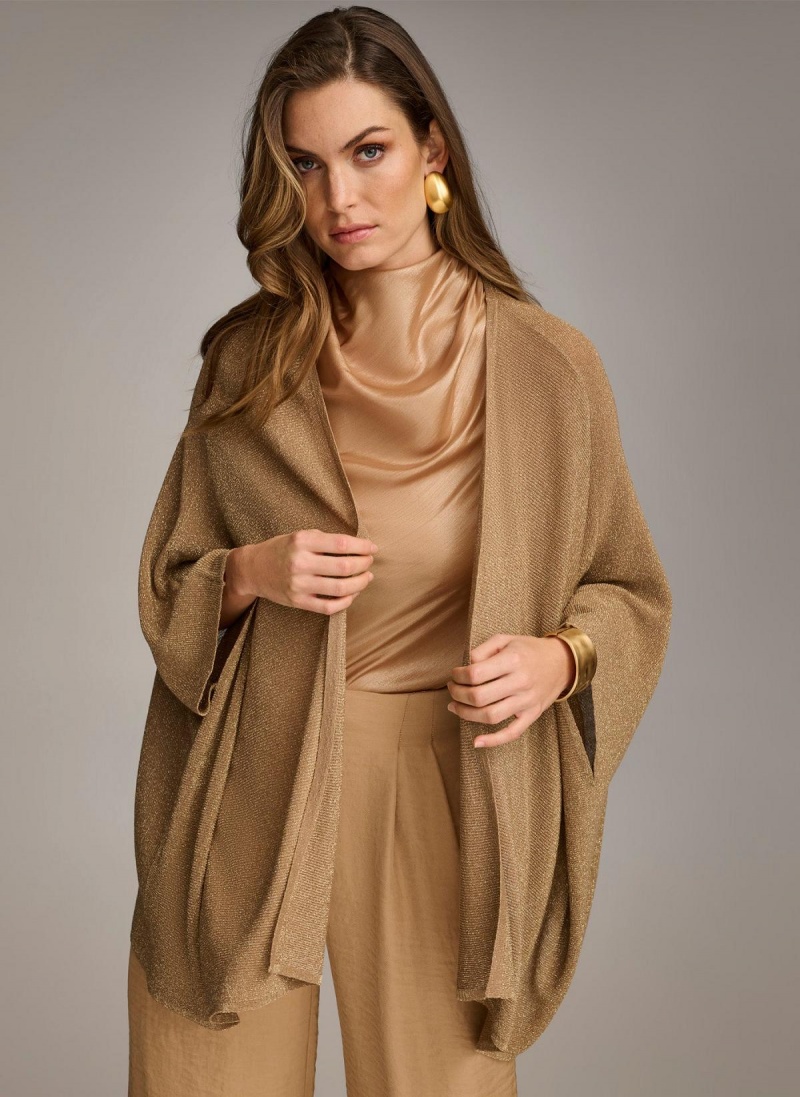 Gold Donna Karan Lurex Cardigan Sweaters and Tops | Israel_DK10464