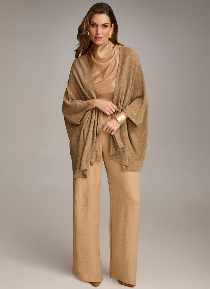 Gold Donna Karan Lurex Cardigan Sweaters and Tops | Israel_DK10464