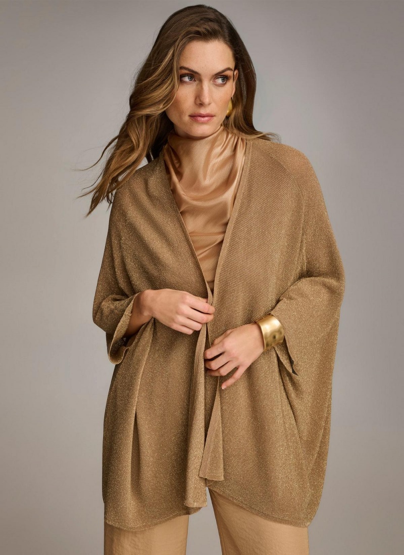 Gold Donna Karan Lurex Cardigan Sweaters and Tops | Israel_DK10464