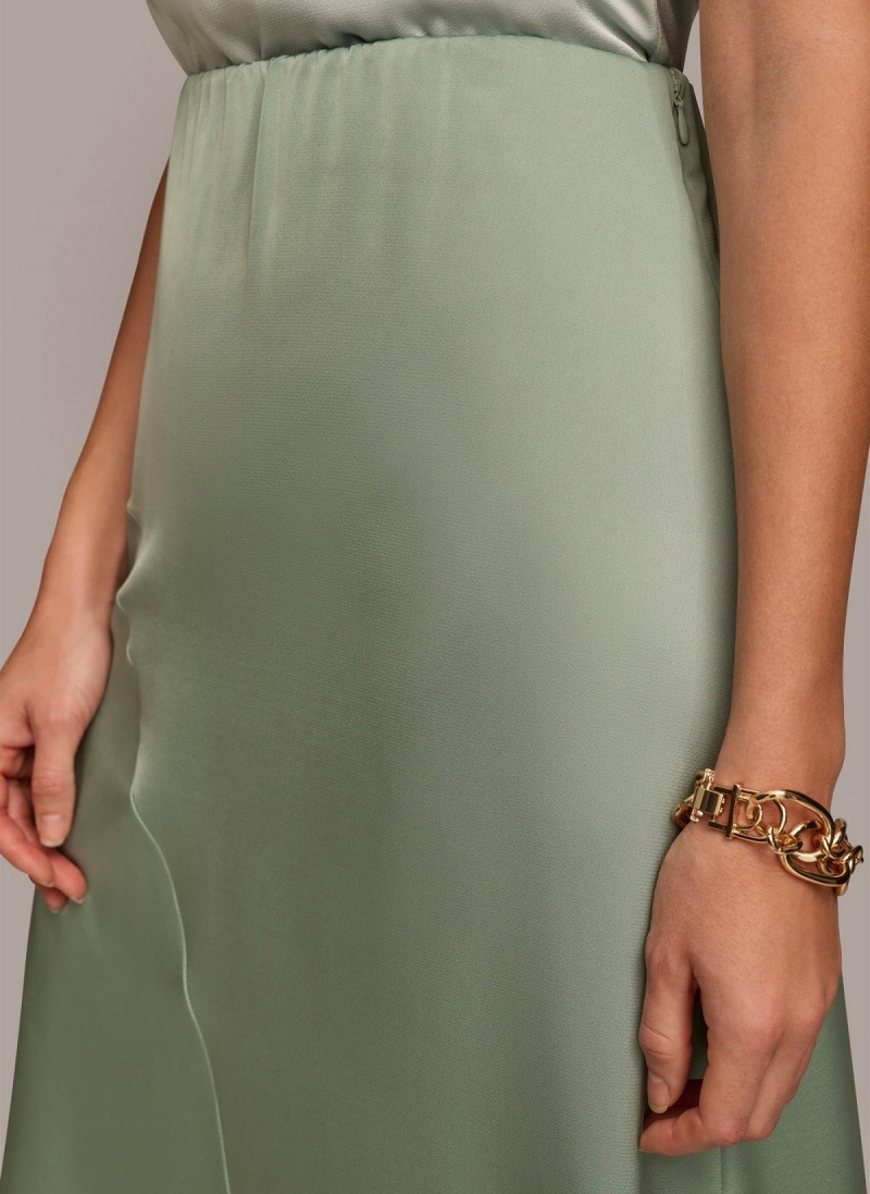 Green Donna Karan Asymmetrical Flare Hem Skirt | Israel_DK30248