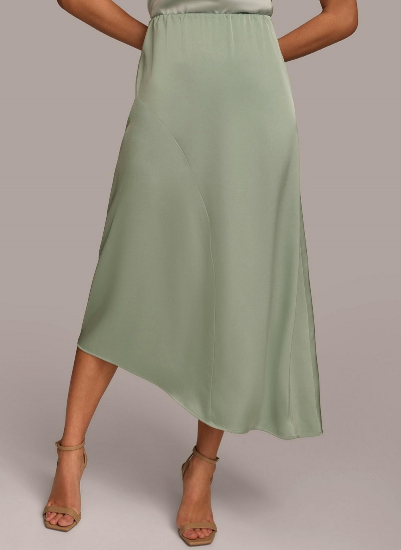 Green Donna Karan Asymmetrical Flare Hem Skirt | Israel_DK30248