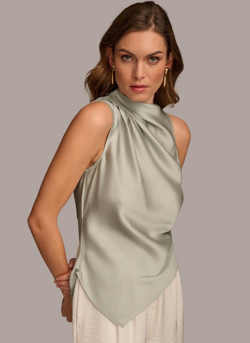 Grey Donna Karan Ruched With Angled Hem Sweaters and Tops | Israel_DK86156