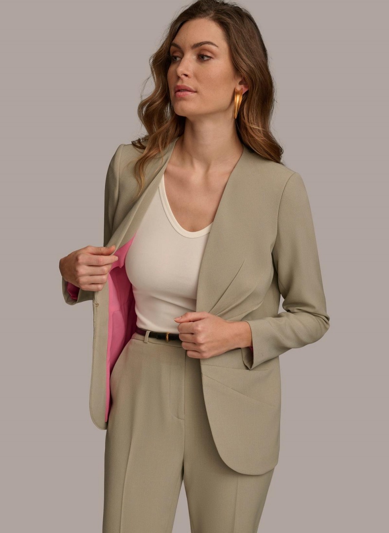 Light Green Donna Karan V Neck Cinched Closure Jacket | Israel_DK82238