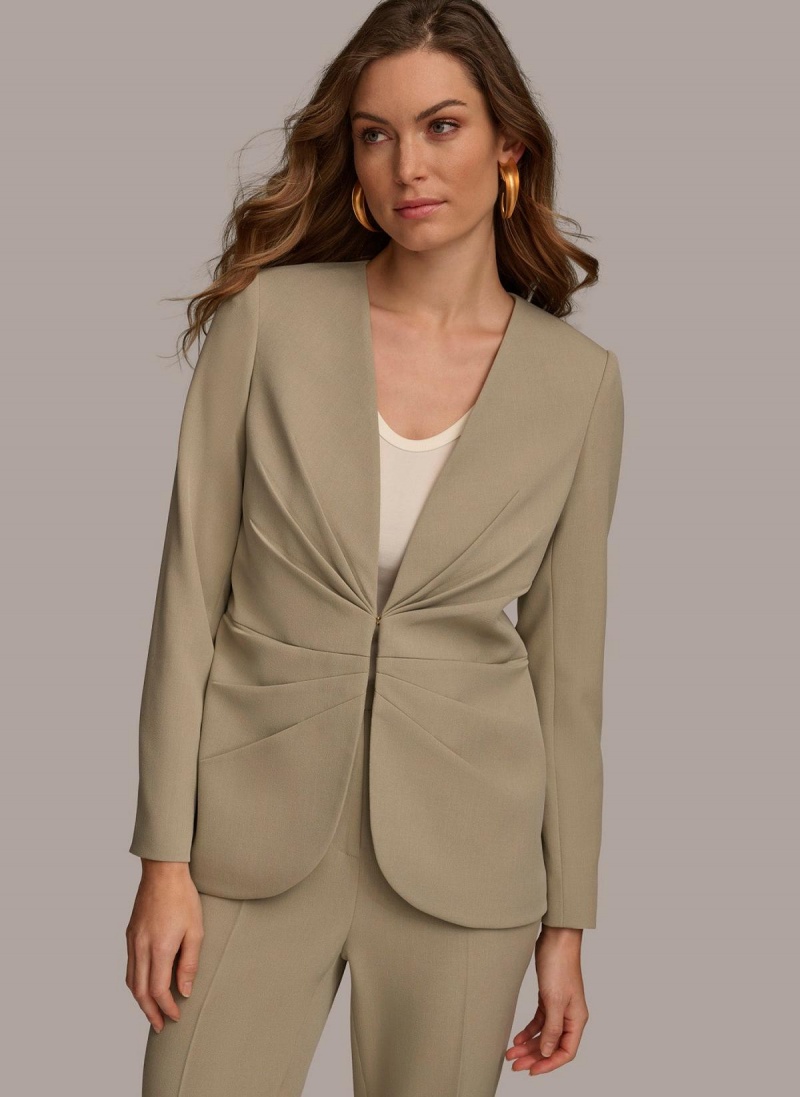 Light Green Donna Karan V Neck Cinched Closure Jacket | Israel_DK82238