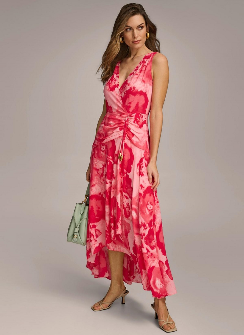 Pink Donna Karan Floral Midi Dress | Israel_DK25218