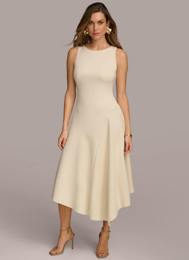 White Donna Karan Asymmetrical Midi Dress | Israel_DK28901