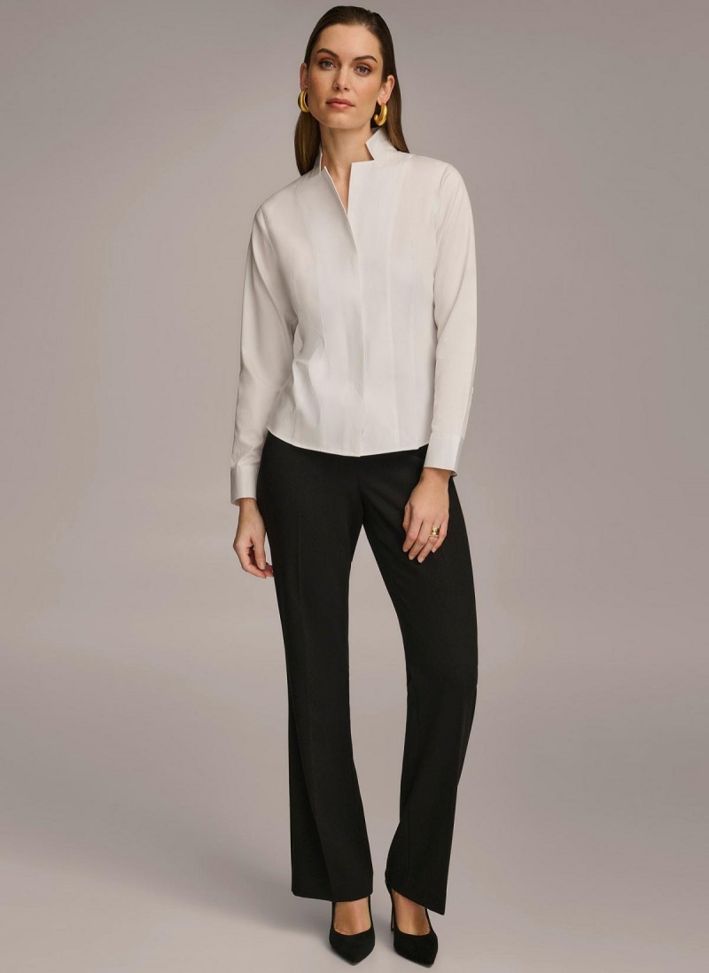 White Donna Karan Cotton Notch Collar Button Down Sweaters and Tops | Israel_DK32229