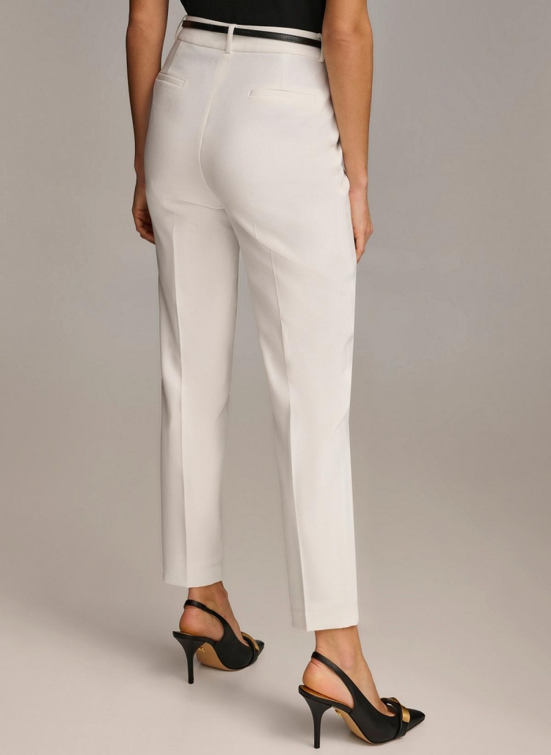 White Donna Karan Straight With Belt Pants | Israel_DK61067