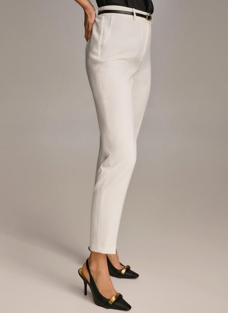 White Donna Karan Straight With Belt Pants | Israel_DK61067