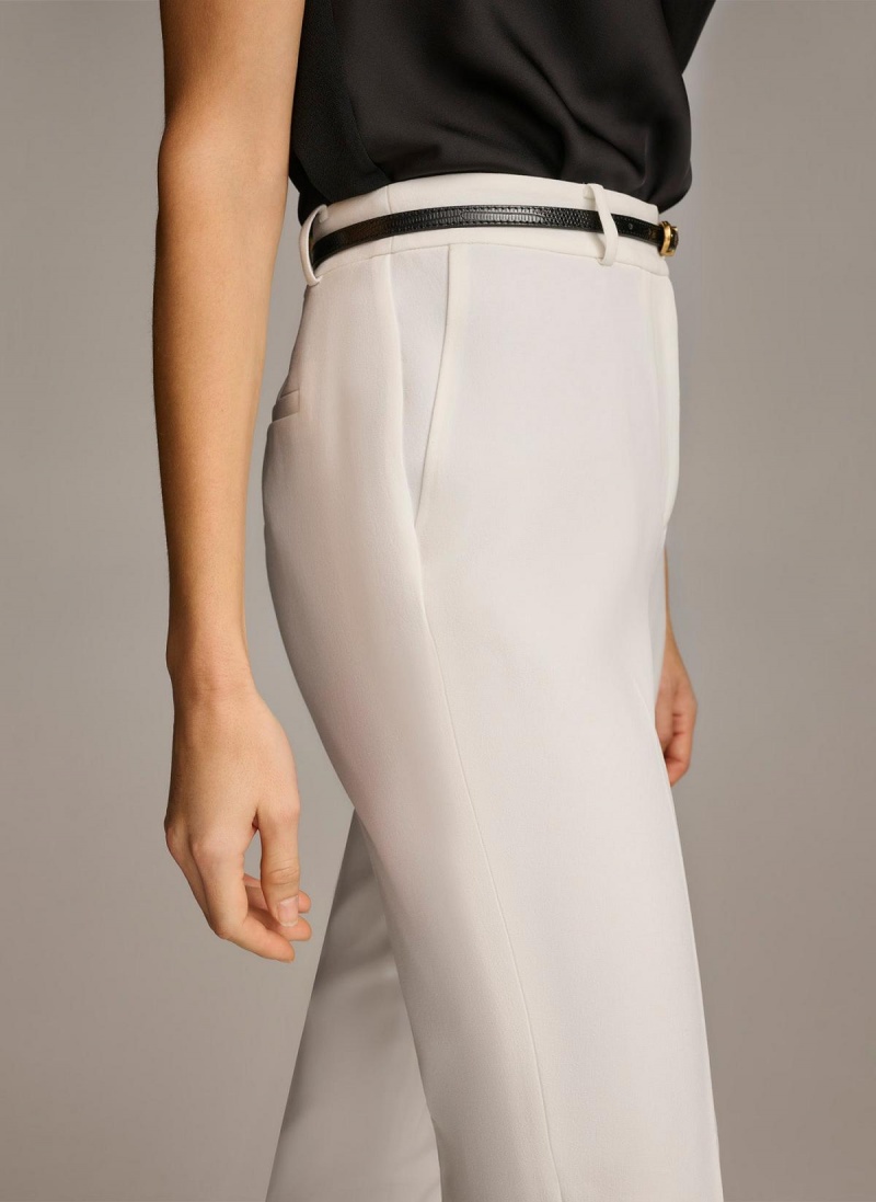 White Donna Karan Straight With Belt Pants | Israel_DK61067