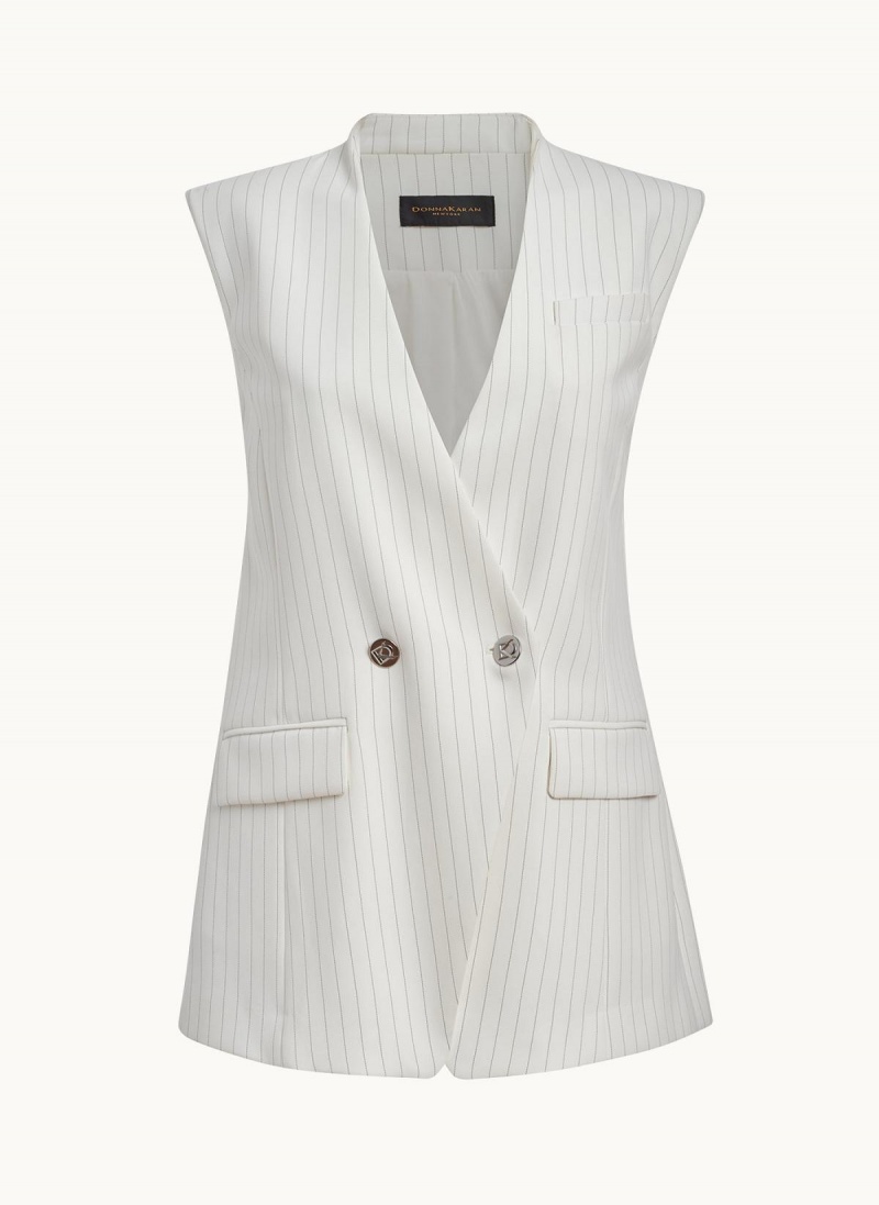 White Donna Karan V-neck Vest Jacket | Israel_DK57051